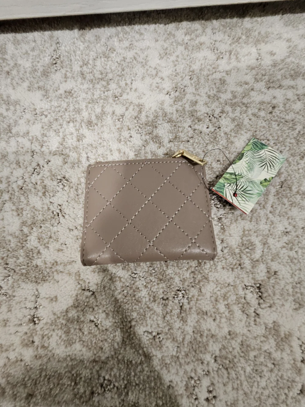 Badgley Mischka Quilted Card Holder in Taupe with Gold Hardware